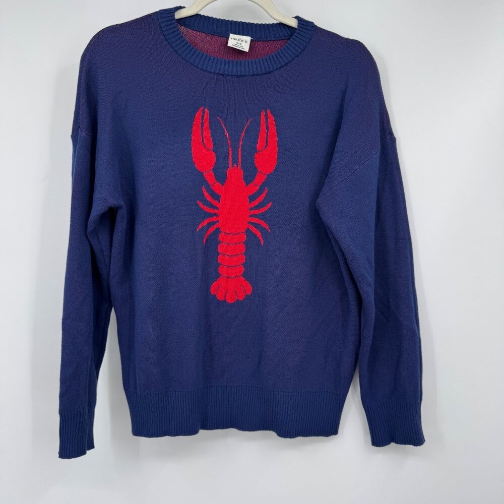 Nikka K Blue and Red Crewneck Sweater with Lobster Design woman’s size medium n